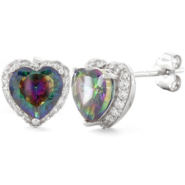 Melchior Jewellery rainbow topaz heart earrings with silver setting and surrounding clear stones