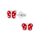 Red spotted butterfly stud earrings for kids by Melchior Jewellery in silver with bright red enamel and white spots