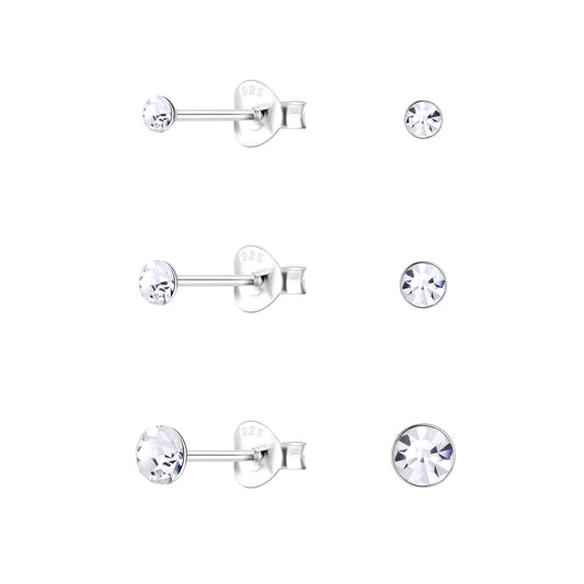 Melchior Jewellery childrens round crystal stud earrings set in three sizes with silver posts