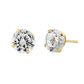 Round cut cubic zirconia earrings gold with four prong setting and gold studs by Melchior Jewellery