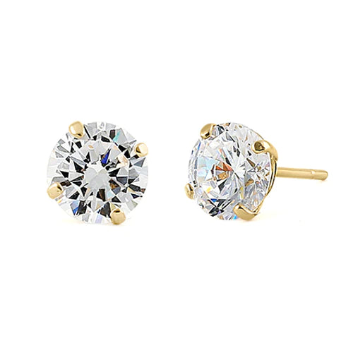 Round cut cubic zirconia earrings gold with four prong setting and gold studs by Melchior Jewellery
