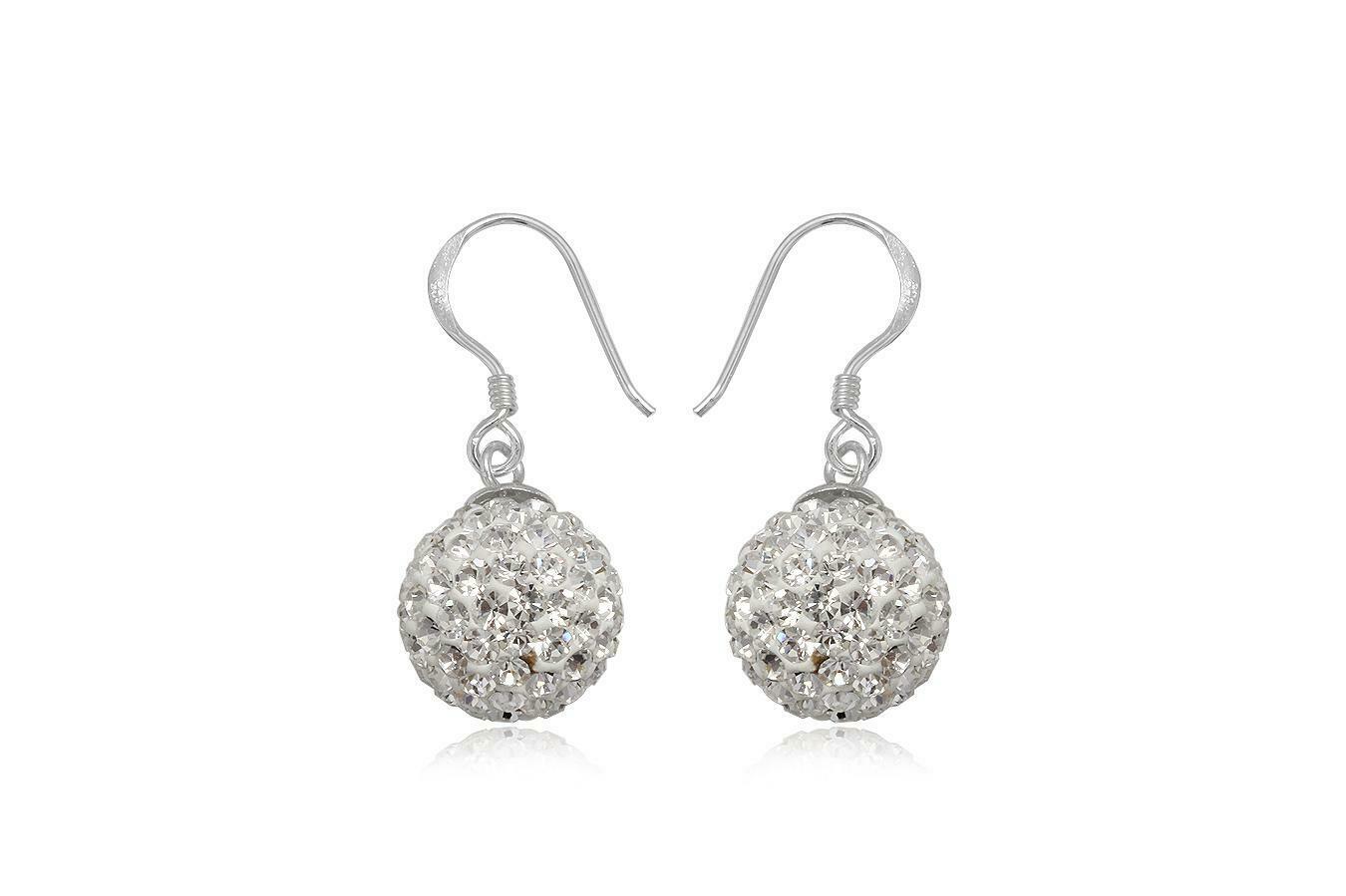 Round Shamballa earrings for women in silver with sparkling crystal embellishments by Melchior Jewellery