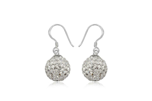 Round Shamballa earrings for women in silver with sparkling crystal embellishments by Melchior Jewellery