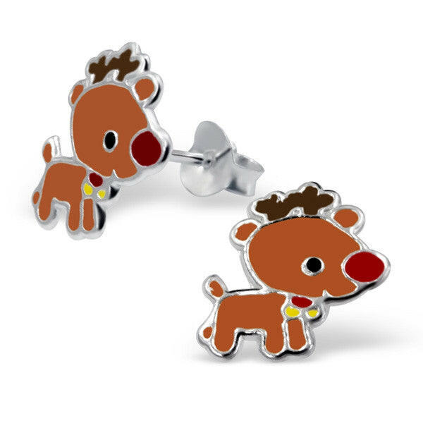 Melchior Jewellery childrens Rudolph reindeer sterling silver earrings cute enamel red nose stud pair