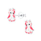 Safe silver unicorn earrings for little girls by Melchior Jewellery with pink and white enamel detailing
