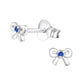 Melchior Jewellery September birthstone stud earrings for kids shaped like silver bows with blue stones