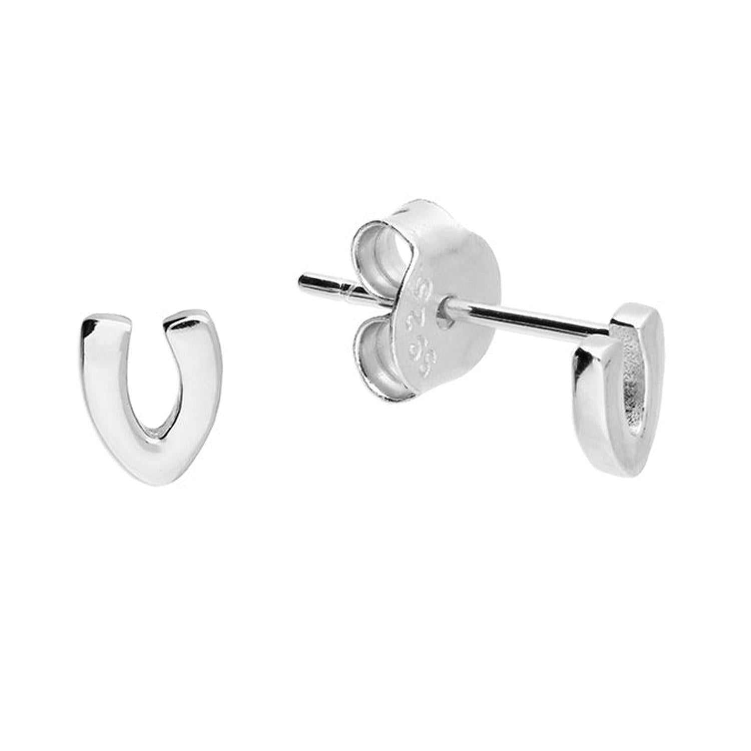 Silver Alphabet Letter Stud Earrings in shiny silver for children by Melchior Jewellery, letter V design