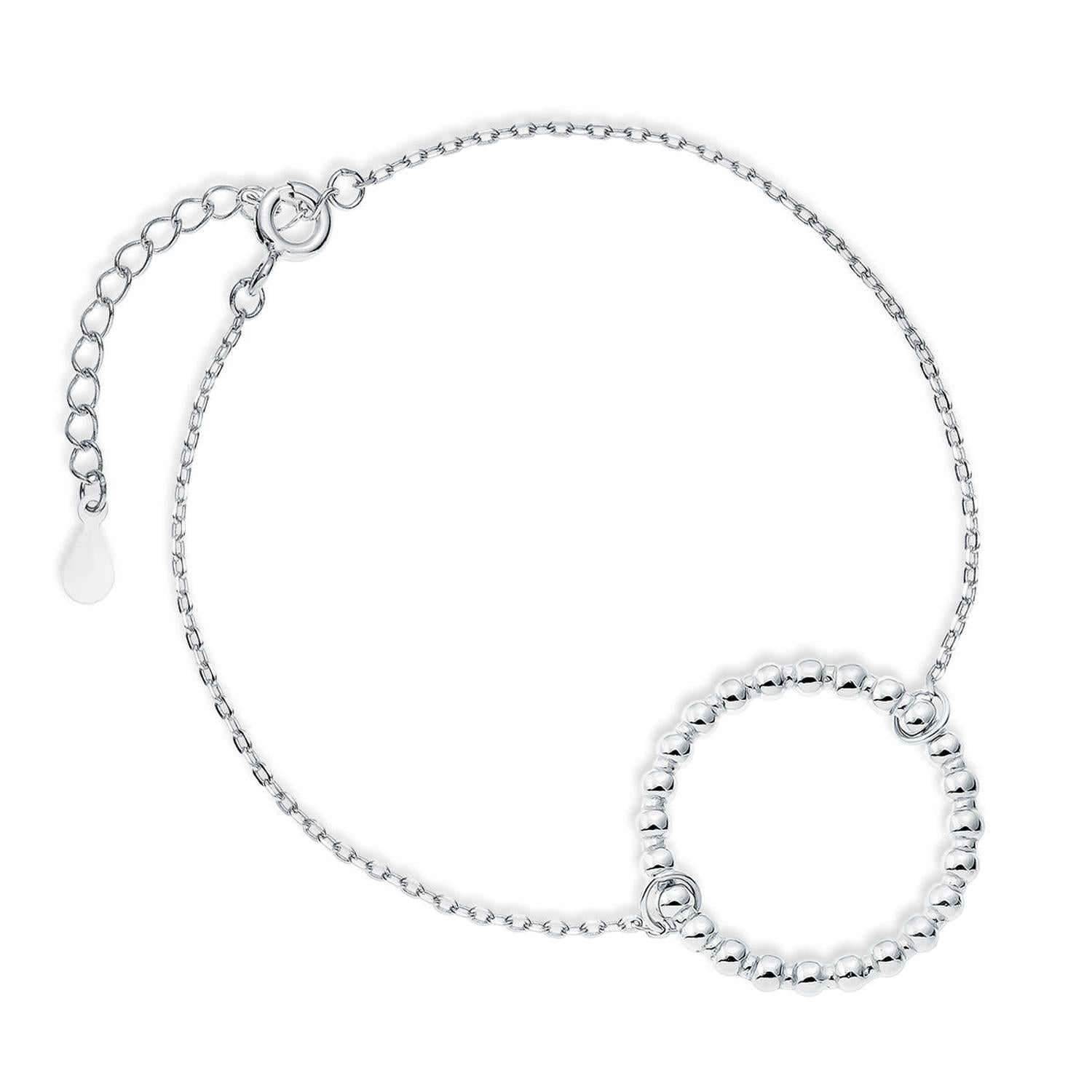 Melchior Jewellery delicate silver beaded bracelet featuring a circular beaded charm and adjustable chain