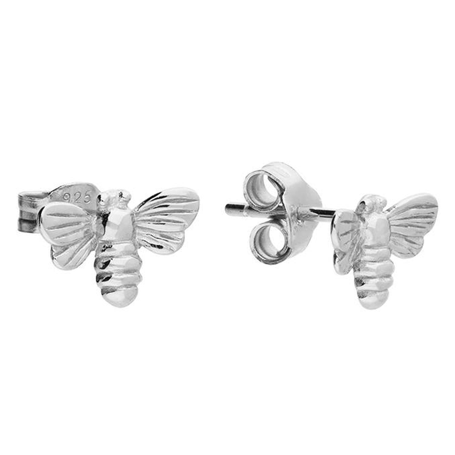Melchior Jewellery silver bee earrings with detailed wings and body in polished silver finish