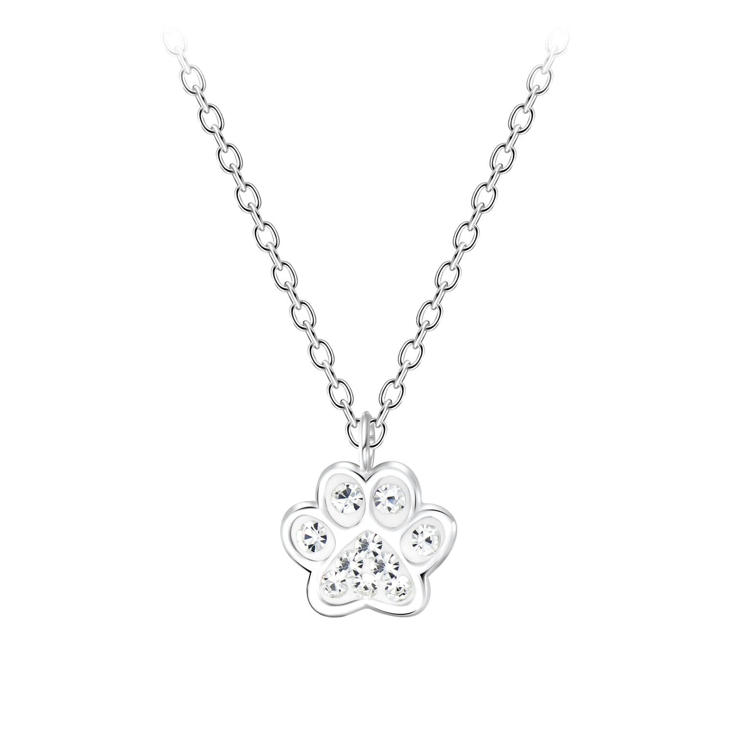 Silver Clear CZ Paw Print Necklace by Melchior Jewellery featuring a delicate chain and sparkling paw pendant