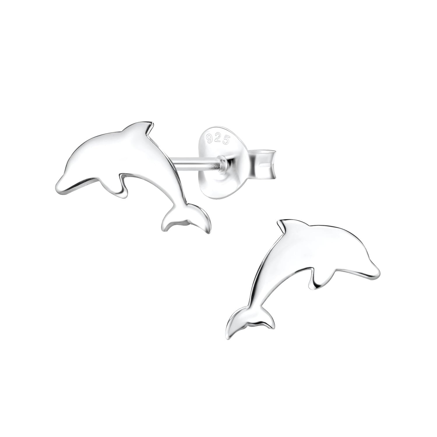 Melchior Jewellery silver dolphin stud earrings with polished smooth finish and detailed dolphin shape