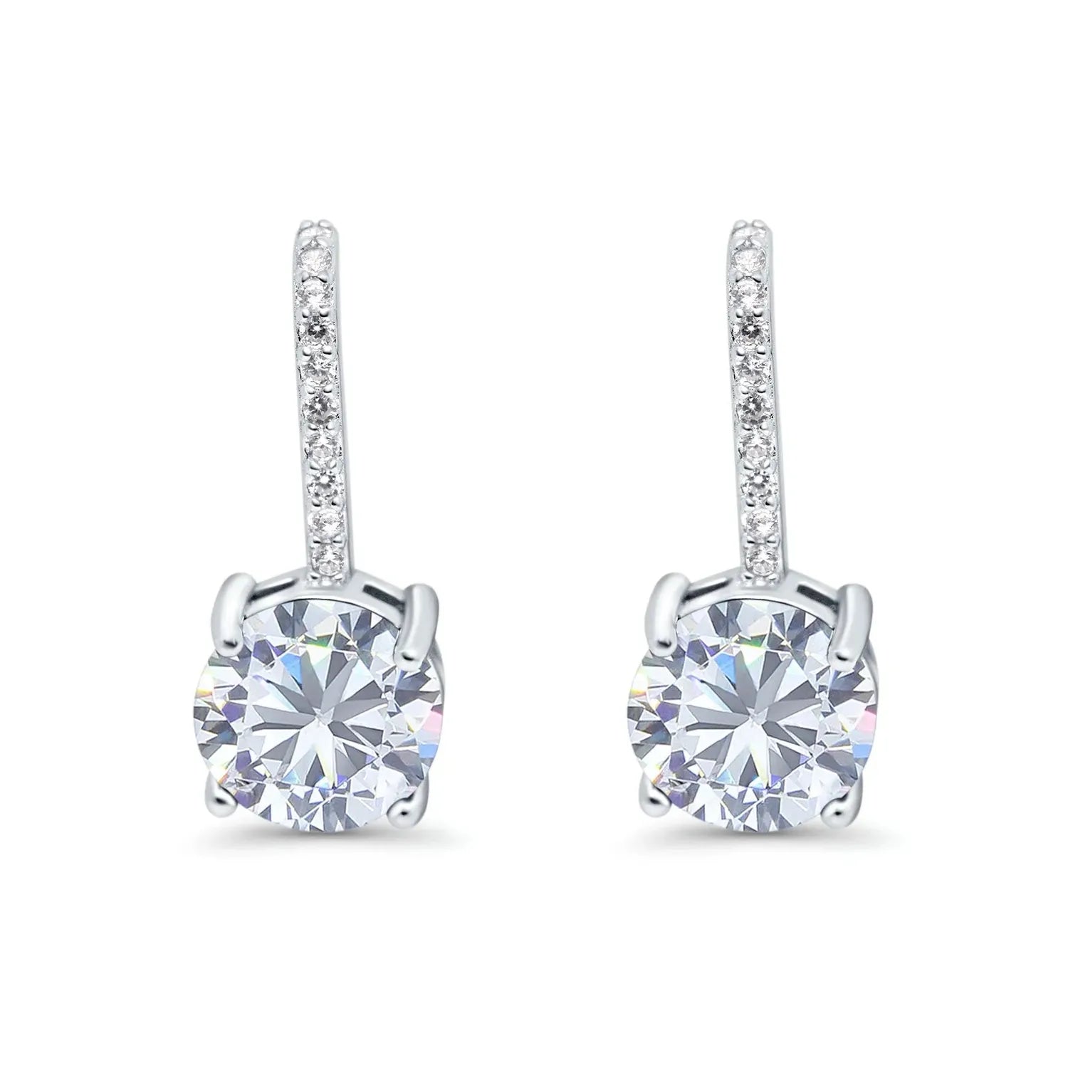 Melchior Jewellery silver huggie drop earrings with sparkling clear round stones and small crystals on the drop