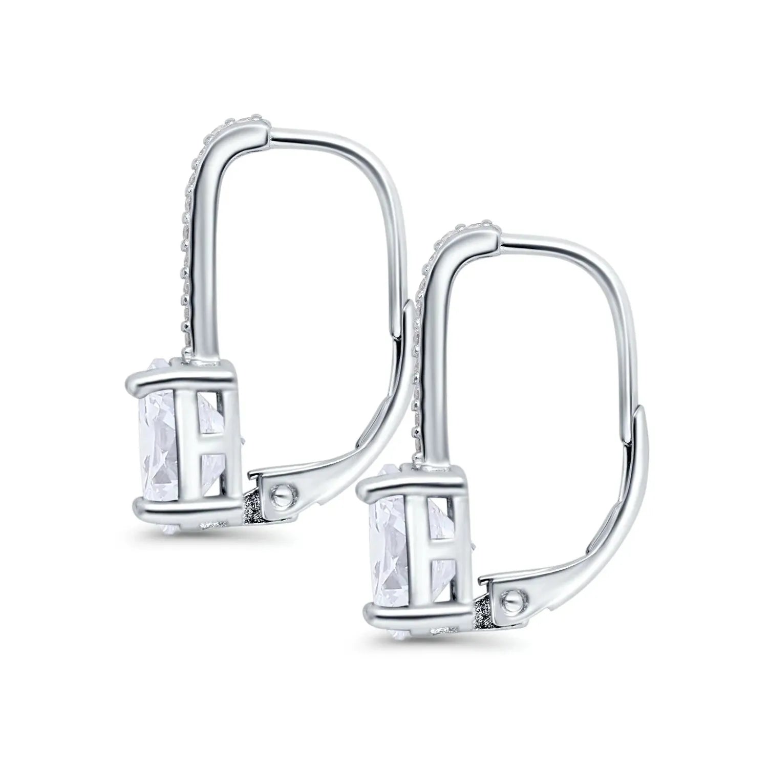 Melchior Jewellery silver huggie drop earrings with clear sparkling cubic zirconia stones in sleek polished setting
