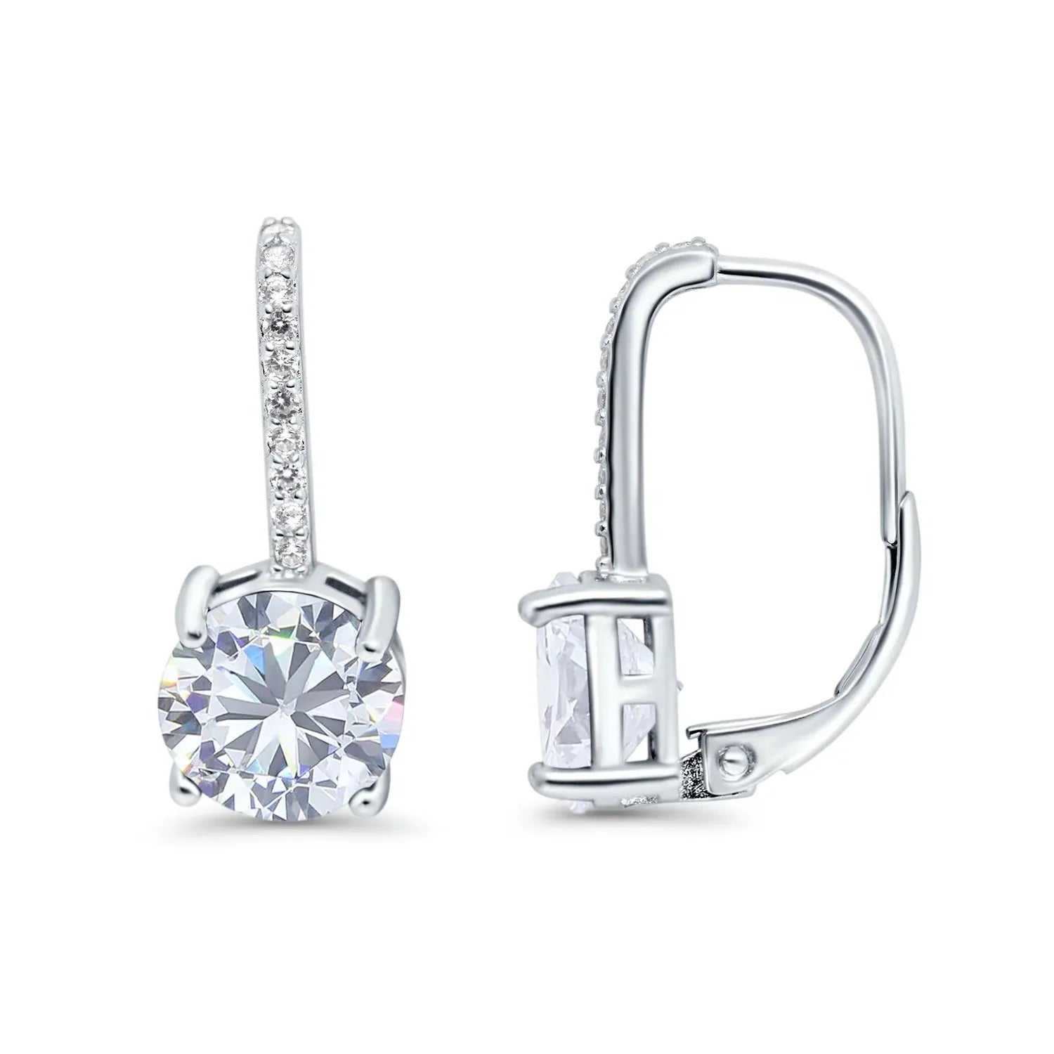 Melchior Jewellery silver huggie drop earrings with sparkling clear cubic zirconia stones and polished silver finish
