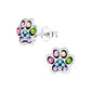 Melchior Jewellery silver paw print earrings for girls with multicoloured gemstones in paw design