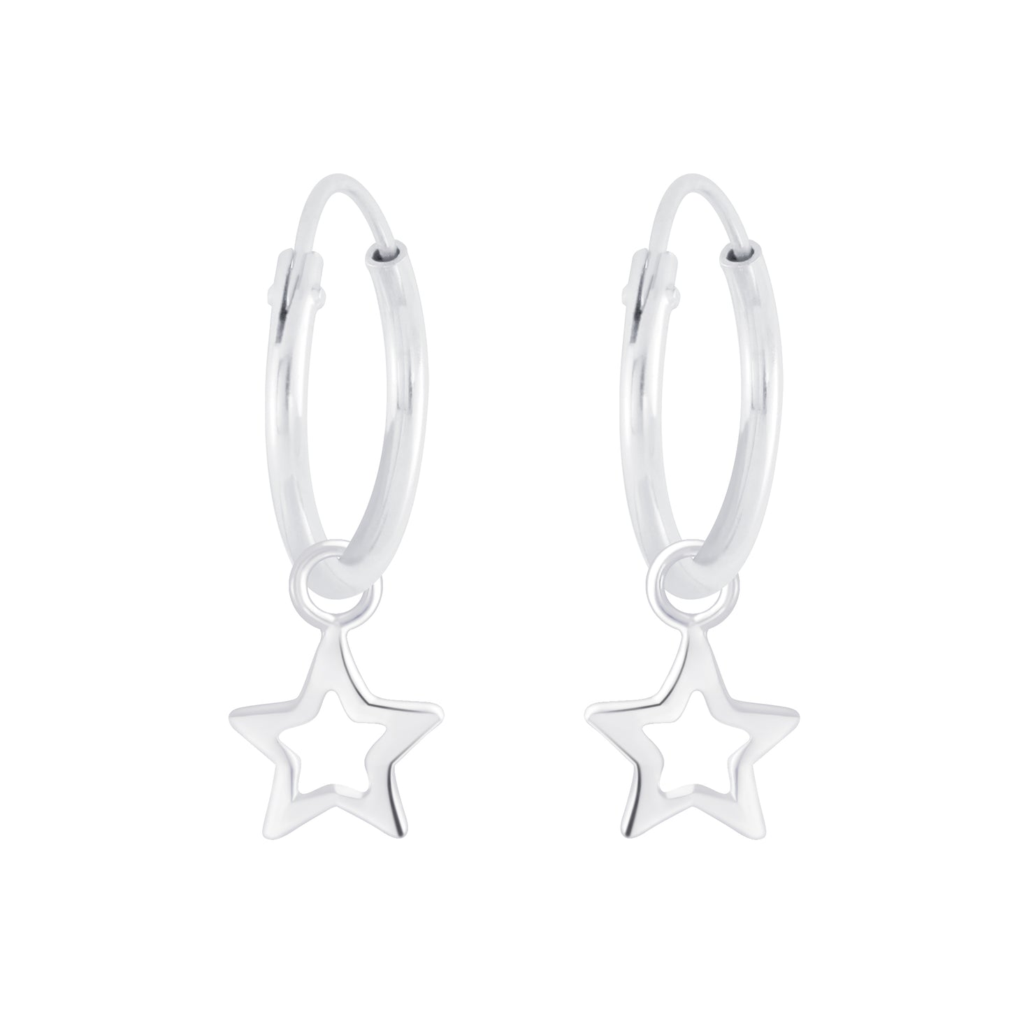 Melchior Jewellery silver star charm earrings for girls with hoop design and star pendant