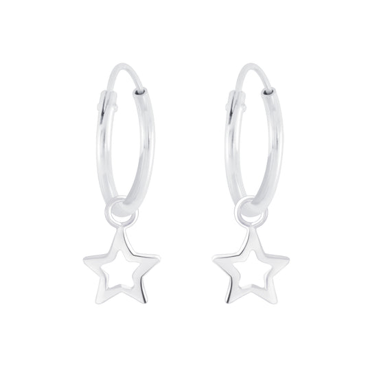 Melchior Jewellery silver star charm earrings for girls with hoop design and star pendant