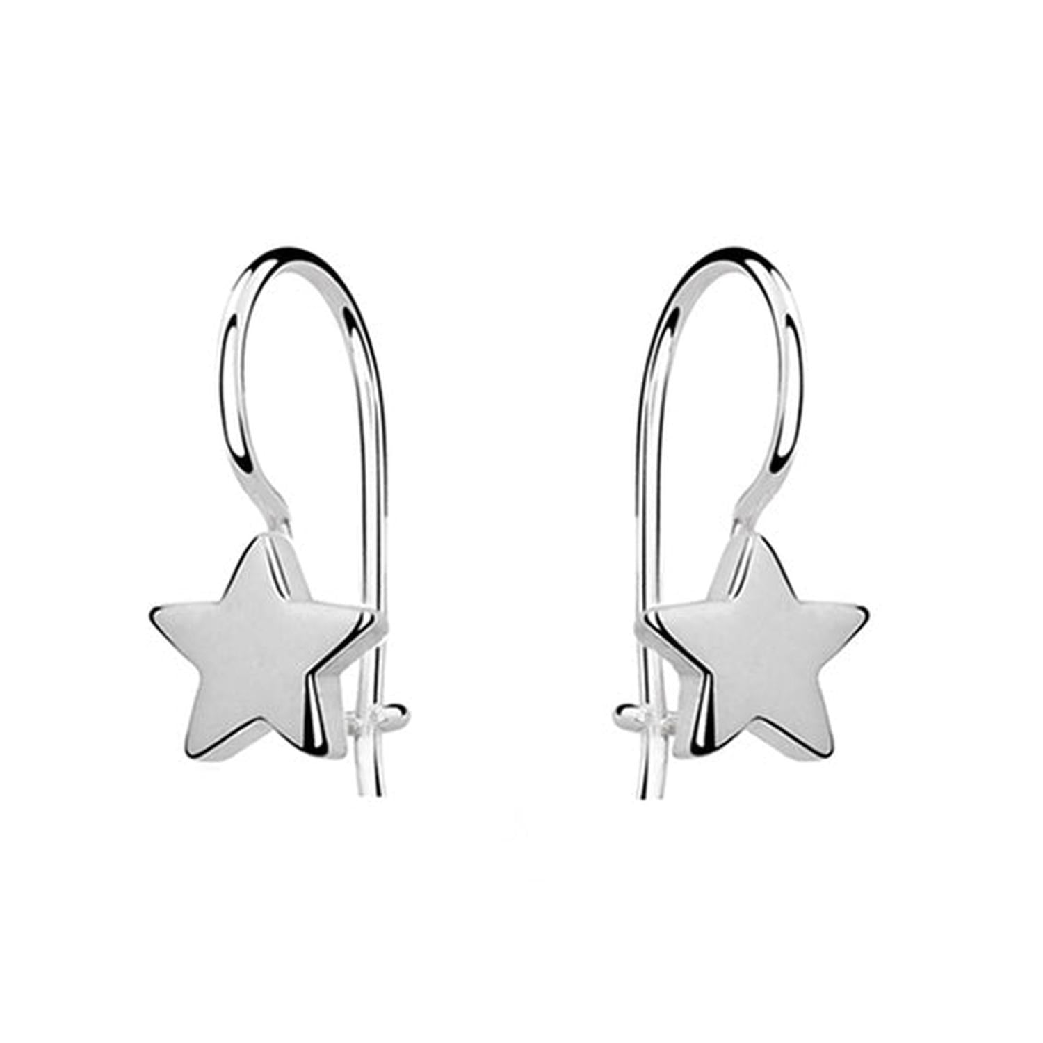 Melchior Jewellery Silver Star Drop Earrings with polished silver star charms and curved hooks