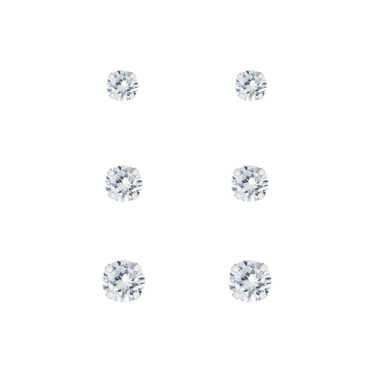 Melchior Jewellery silver stud cz earrings set with three pairs of different sizes sparkling cubic zirconia