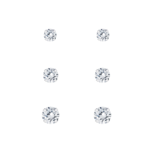 Melchior Jewellery silver stud cz earrings set with three pairs of different sizes sparkling cubic zirconia