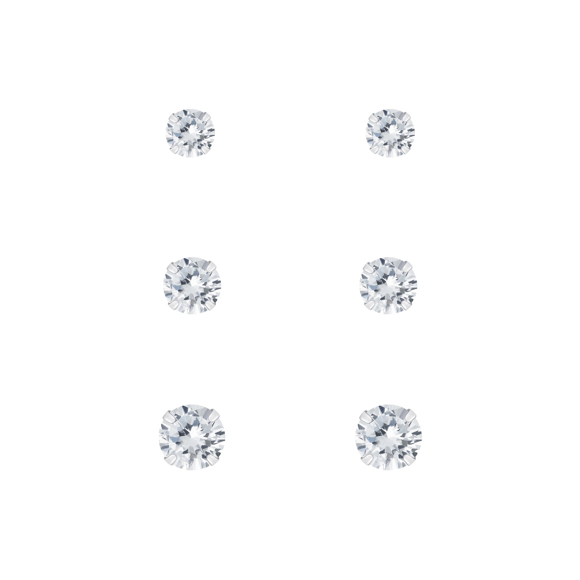 Melchior Jewellery silver stud earrings 3 4 5mm set with sparkling round stones in three sizes
