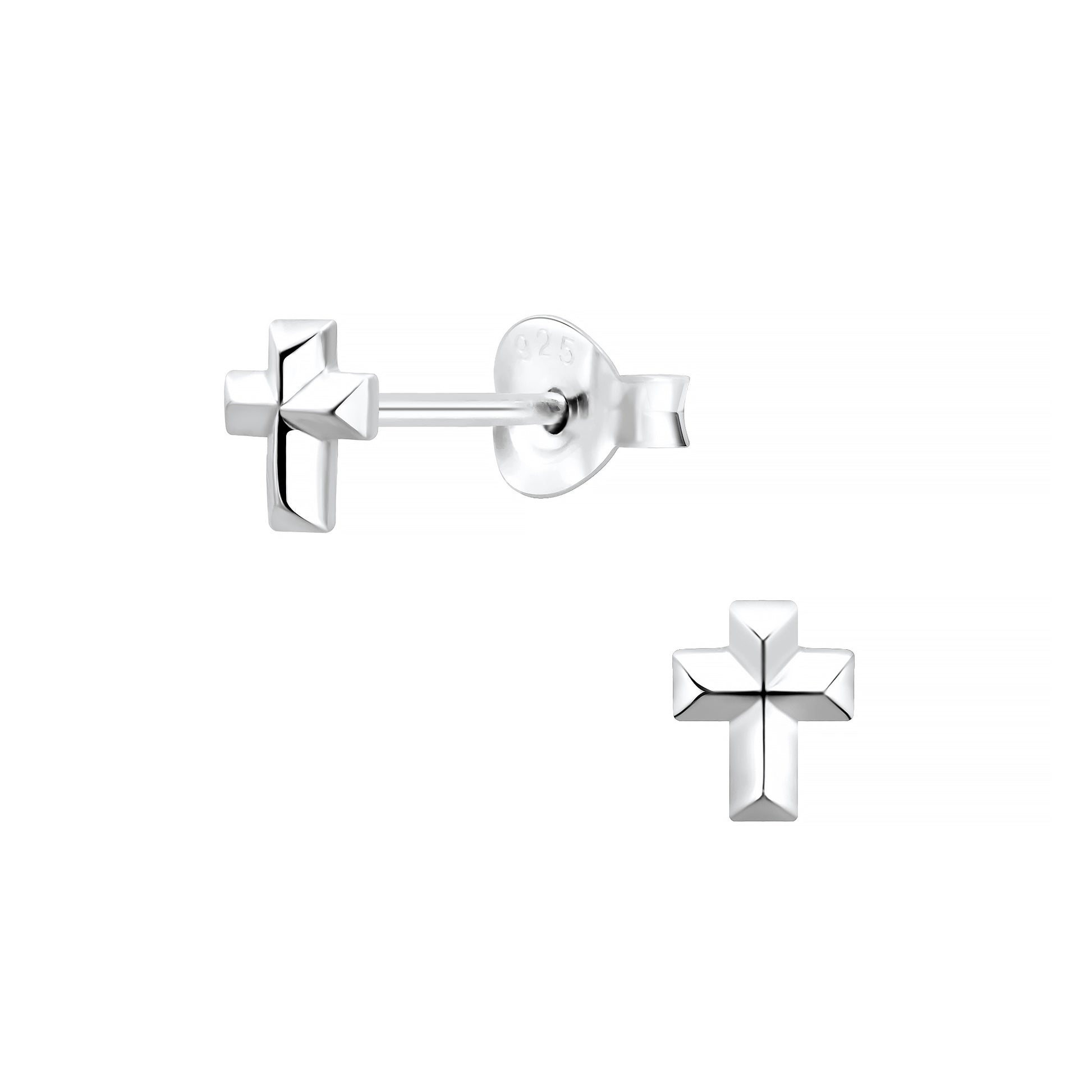 Melchior Jewellery silver stud earrings for children shaped as small polished crosses