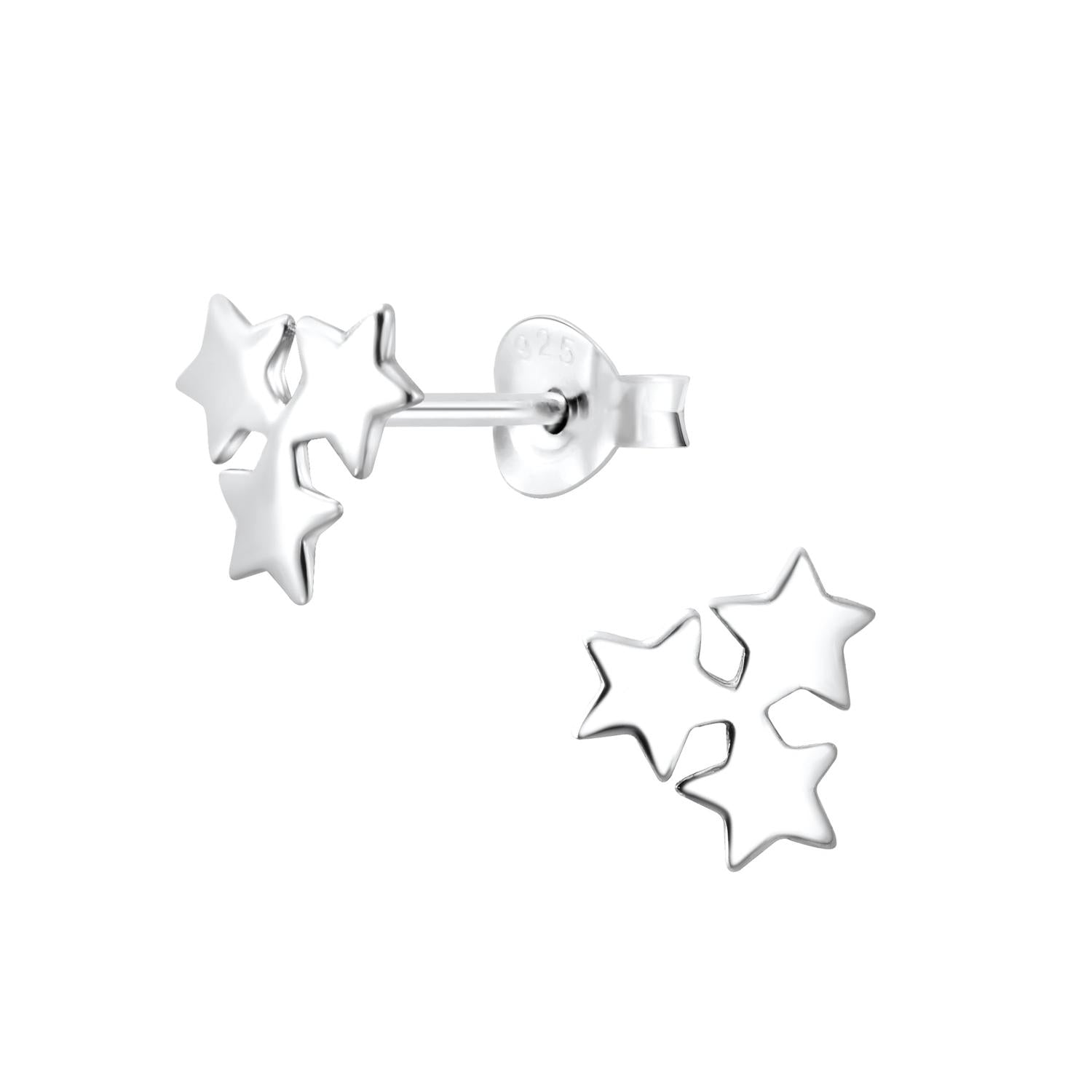 Melchior Jewellery small star earrings for girls in polished silver with three open star shapes