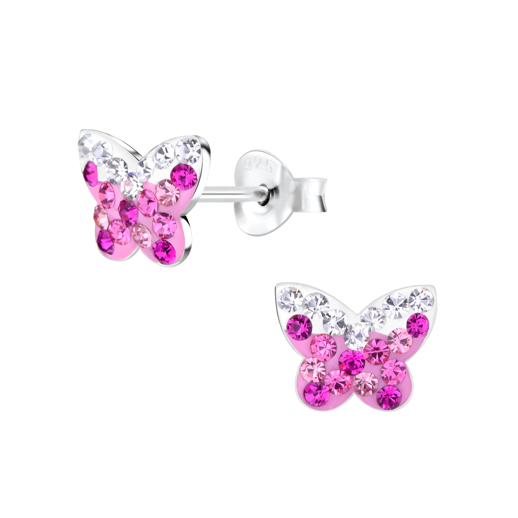 Melchior Jewellery sparkle pink stud earrings for girls shaped as butterfly with pink and clear crystals