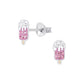 Melchior Jewellery sparkling ice cream stud earrings for kids in silver with pink and clear stones