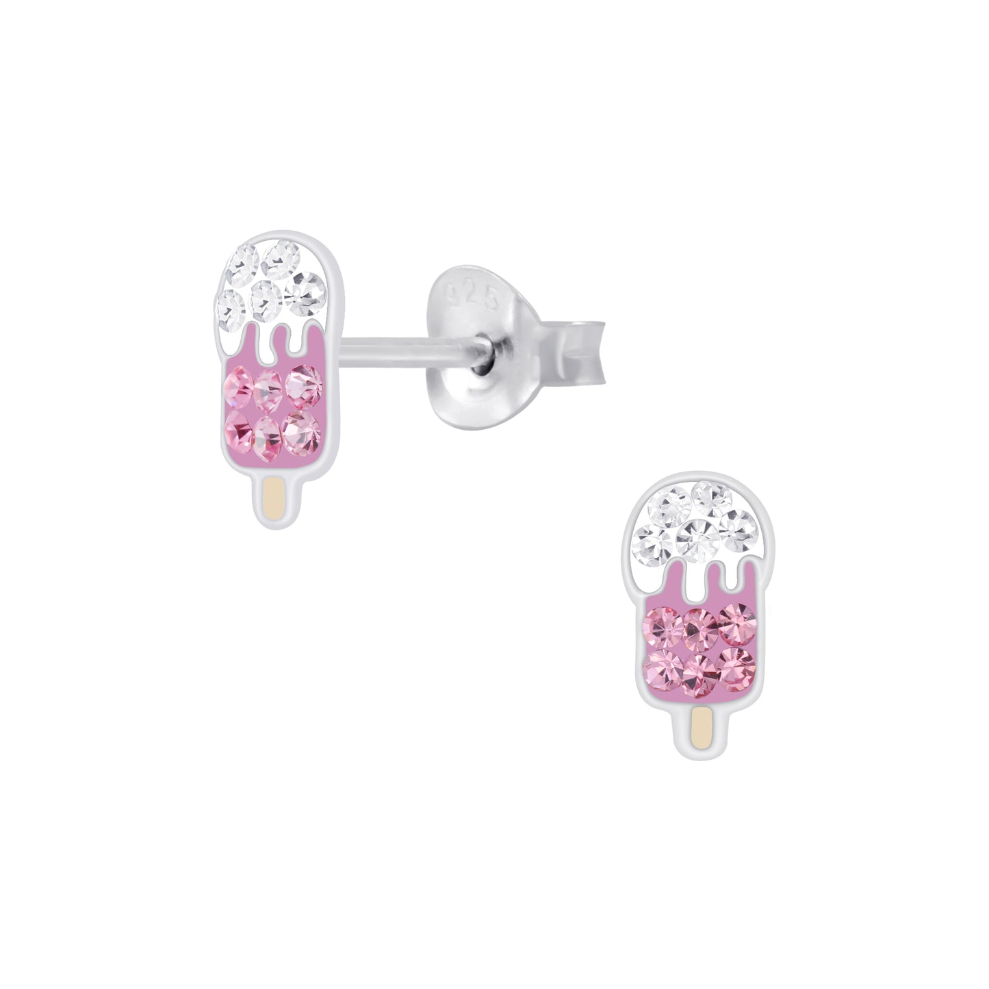Melchior Jewellery sparkling ice cream stud earrings for kids in silver with pink and clear stones