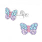Melchior Jewellery sparkly butterfly stud earrings for kids with blue pink and purple crystals