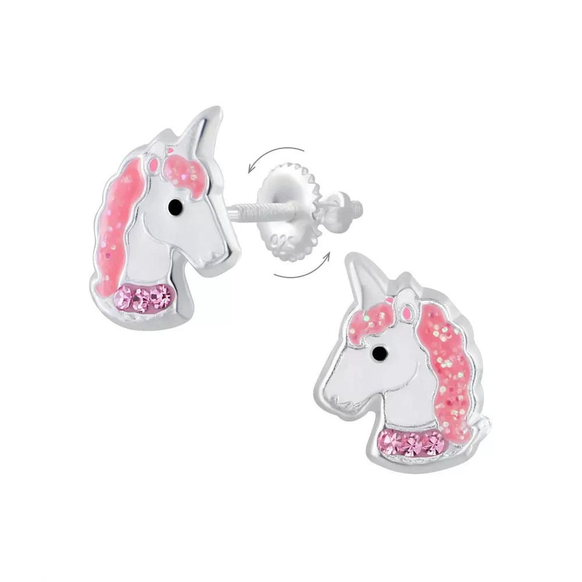 Melchior Jewellery sparkly unicorn earrings for girls with pink details and secure screw back