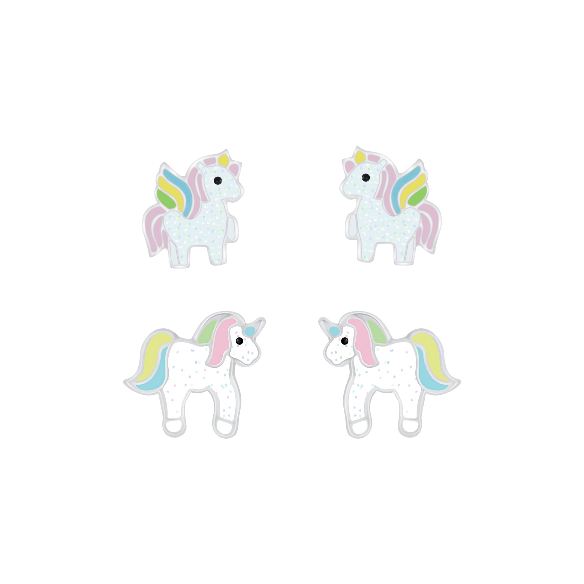 Melchior Jewellery sparkly unicorn stud earrings for kids in pastel colours with glitter details