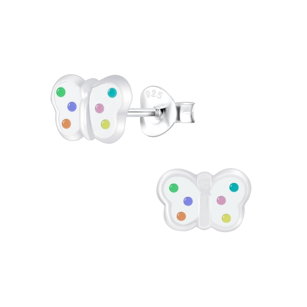 Melchior Jewellery spotted butterfly earrings for girls in silver with colourful spots
