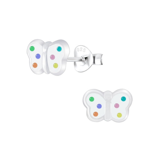 Melchior Jewellery spotted butterfly earrings for girls in silver with colourful spots