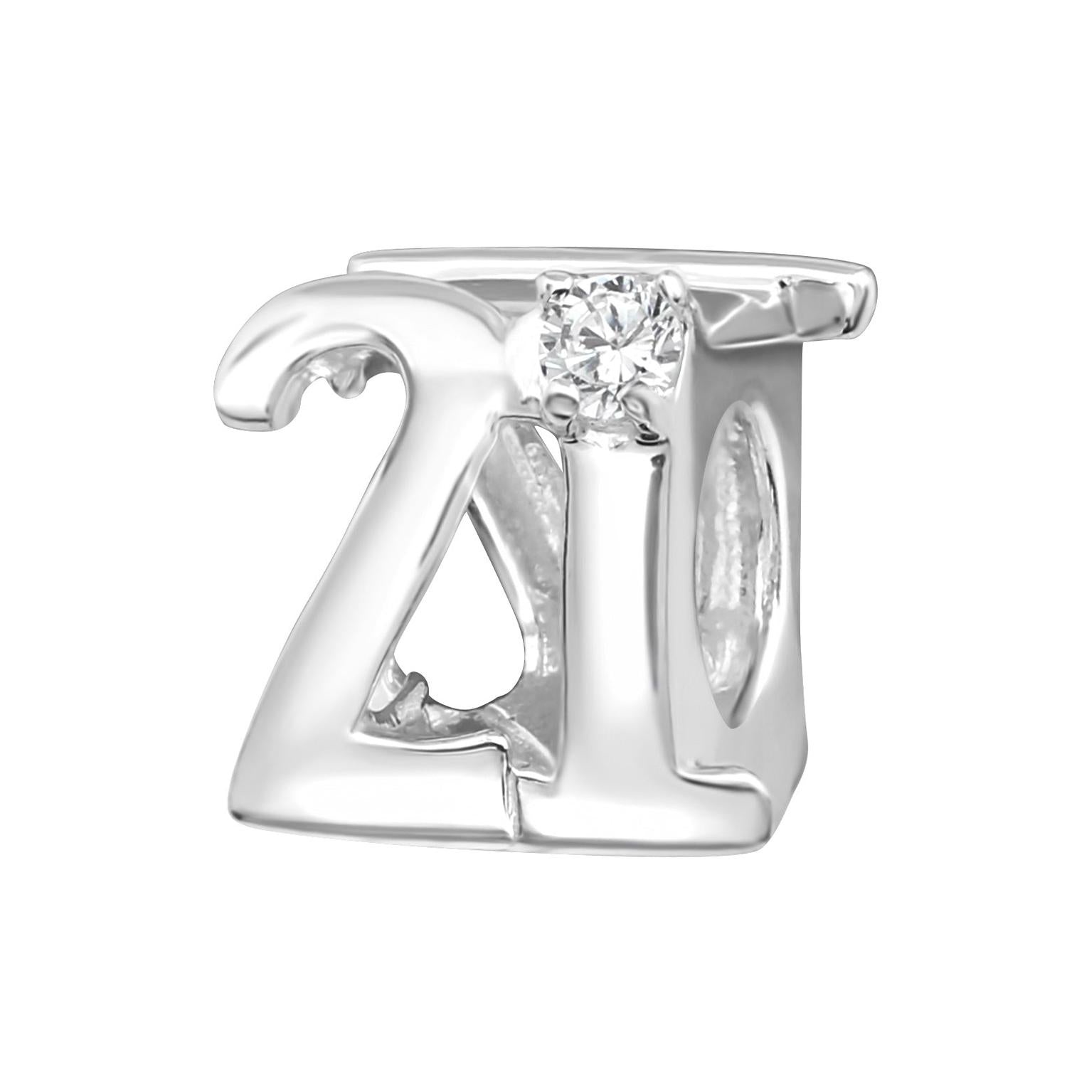 Melchior Jewellery sterling silver 21st birthday charm bead with sparkling crystal detail