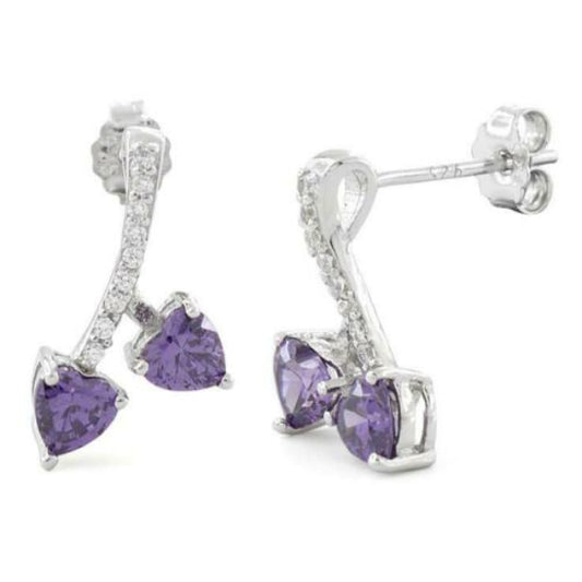Melchior Jewellery sterling silver amethyst heart earrings with purple heart-shaped stones and clear crystals