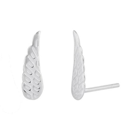 Melchior Jewellery sterling silver angel wing stud earrings with detailed feather design for women