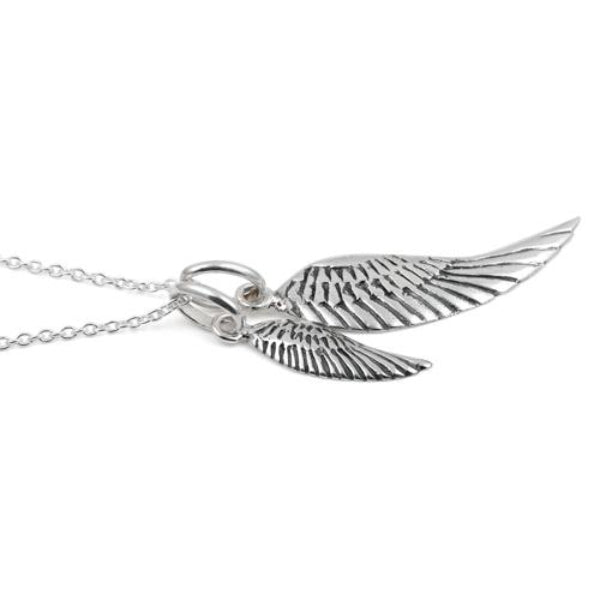 Sterling silver angel wings necklace by Melchior Jewellery with detailed feather design for women