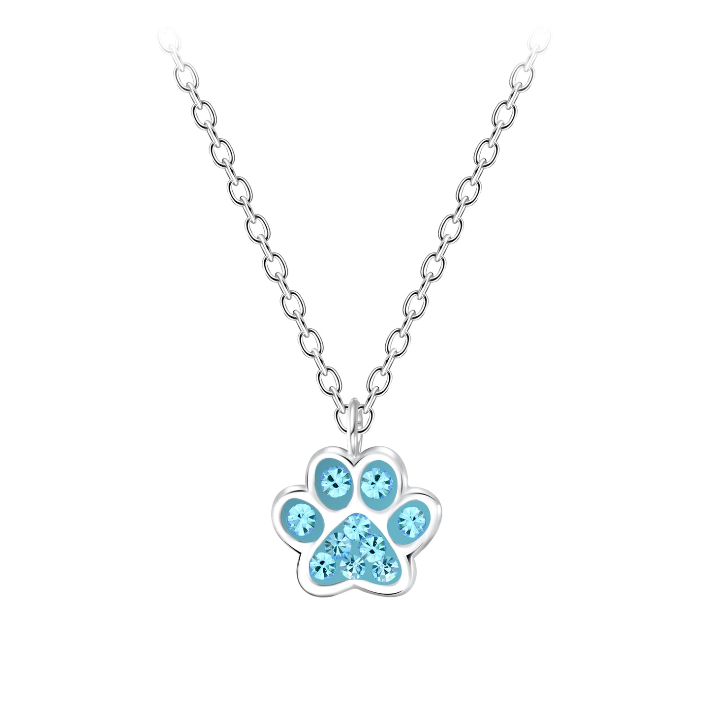 Melchior Jewellery sterling silver animal pendant for children with blue crystal paw design necklace