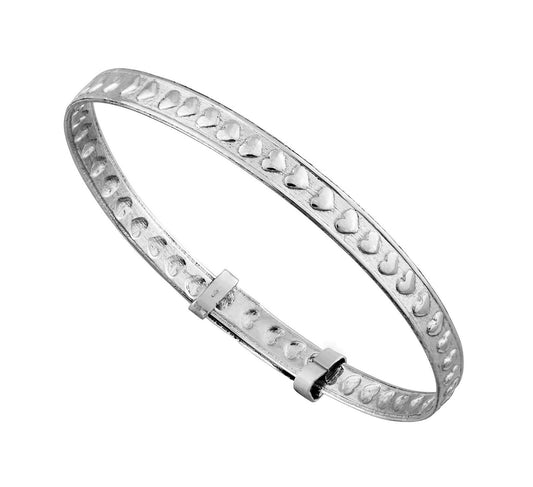 Sterling silver baby christening bangle with heart pattern by Melchior Jewellery