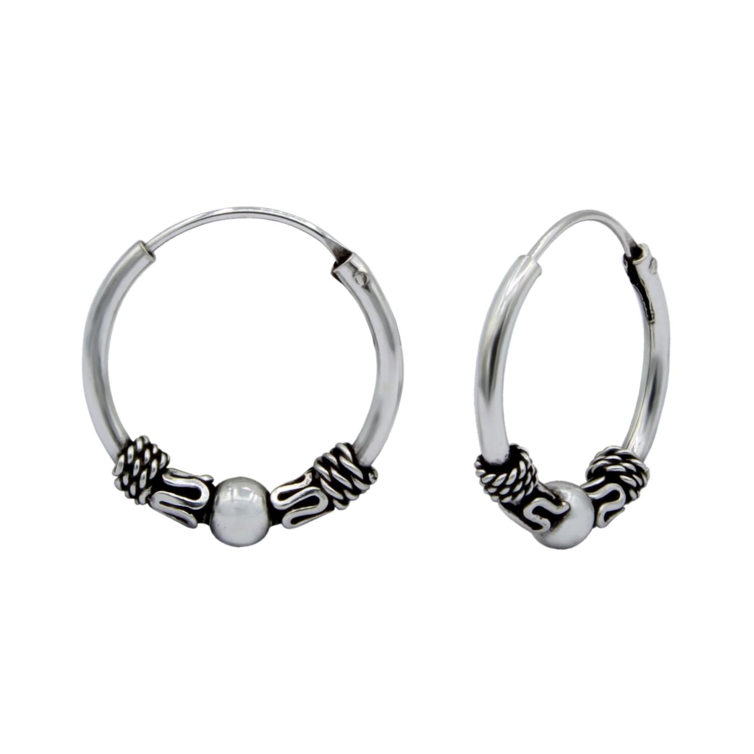 Melchior Jewellery sterling silver Bali hoop earrings with intricate detailing for women