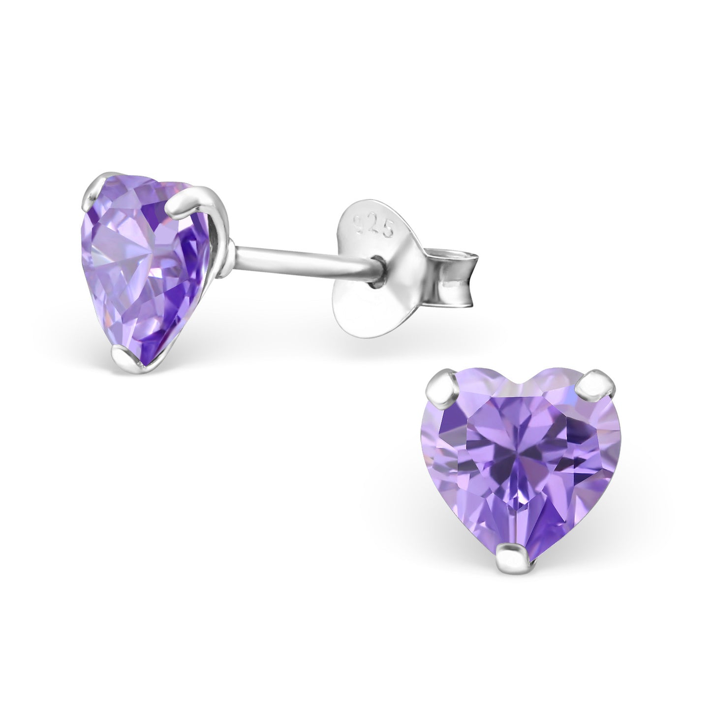 Sterling silver birthstone heart earrings with purple gemstones by Melchior Jewellery for women