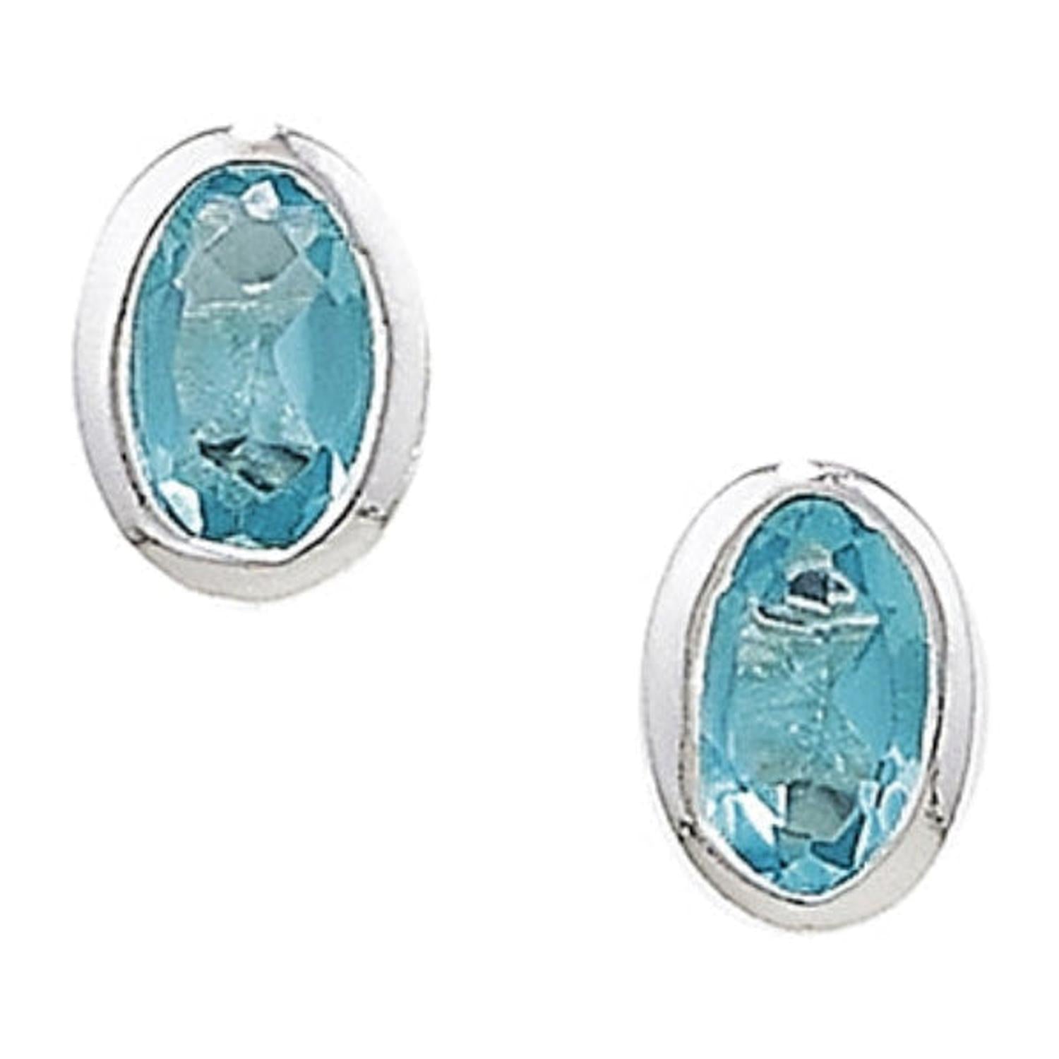 Melchior Jewellery sterling silver blue topaz stud earrings with oval-cut blue stones