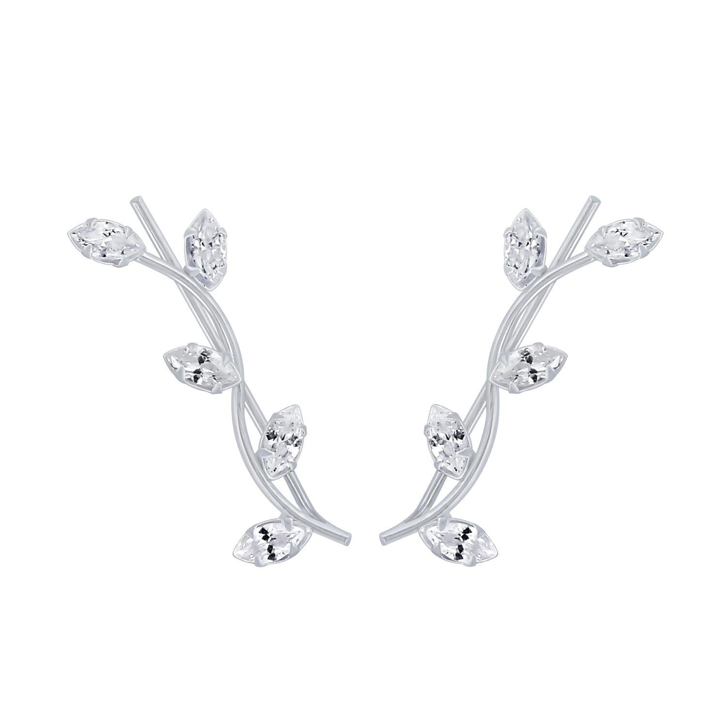 Melchior Jewellery Sterling Silver Branch CZ Ear Climbers with leaf design and cubic zirconia stones