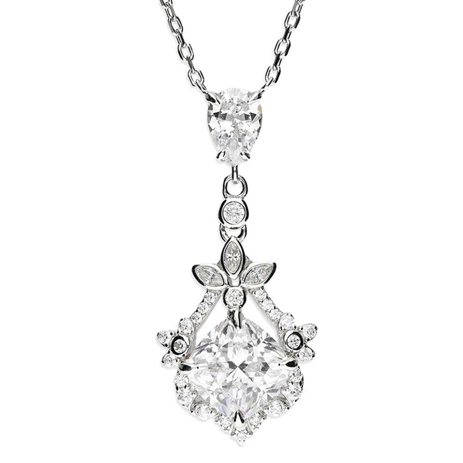 Sterling silver bridal necklace by Melchior Jewellery with intricate floral pendant and sparkling stones