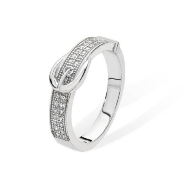 Melchior Jewellery sterling silver buckle ring adorned with small sparkling stones for women