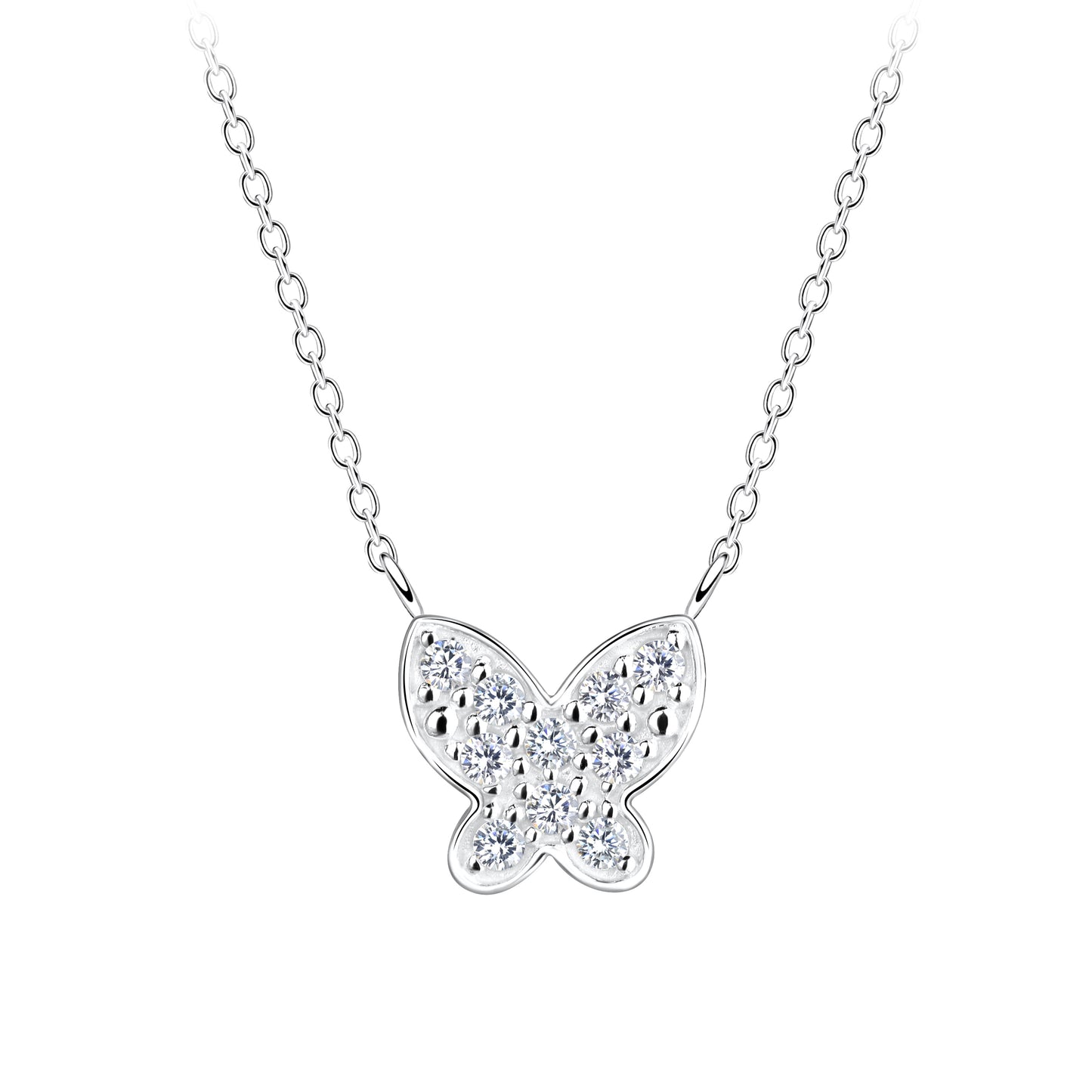 Melchior Jewellery sterling silver butterfly necklace with sparkling crystal accents on a delicate chain