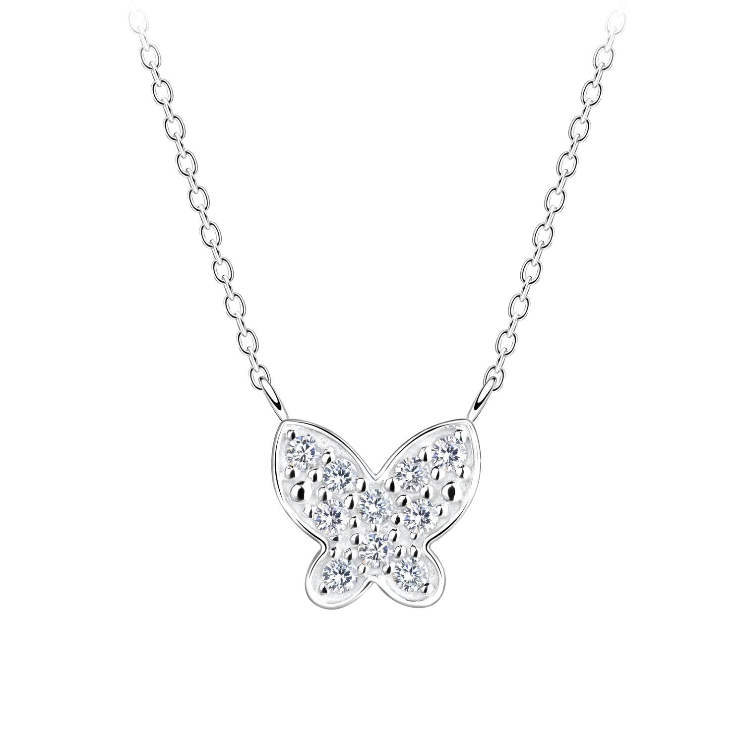 Melchior Jewellery sterling silver butterfly necklace with sparkling crystal accents on fine chain