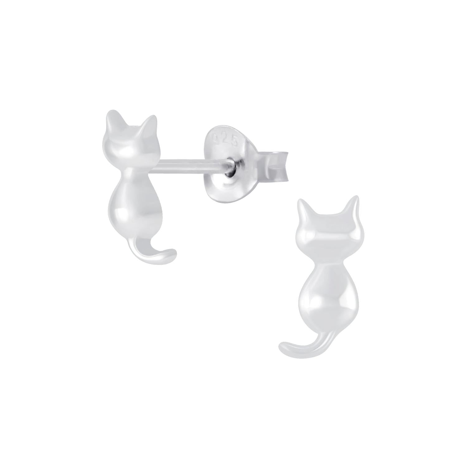 Melchior Jewellery sterling silver cat stud earrings shaped like small sitting cats